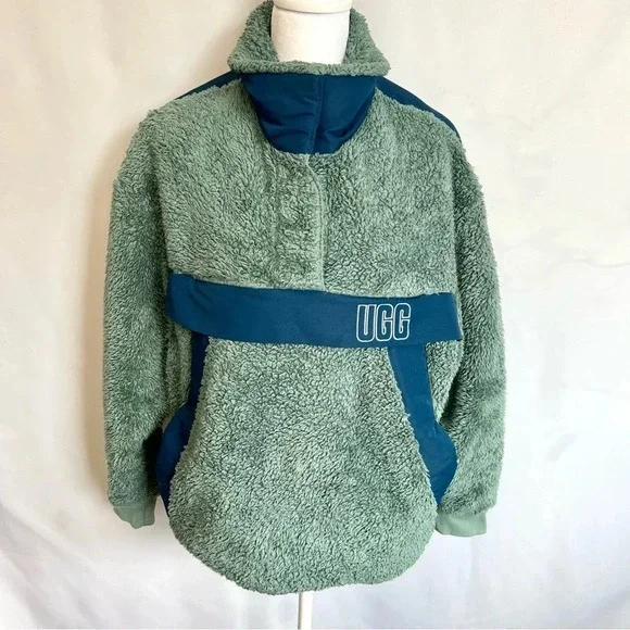 Ugg Gayle Sherpa Half Zip Fleece Jacket Hidden Pocket Green Womens size Small - Picture 17 of 17